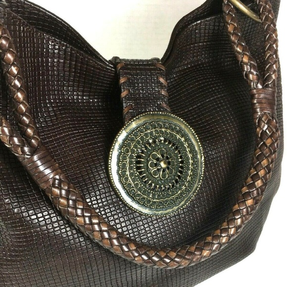 Sondra Roberts Brown Faux Leather Patterned Hobo - Picture 7 of 8